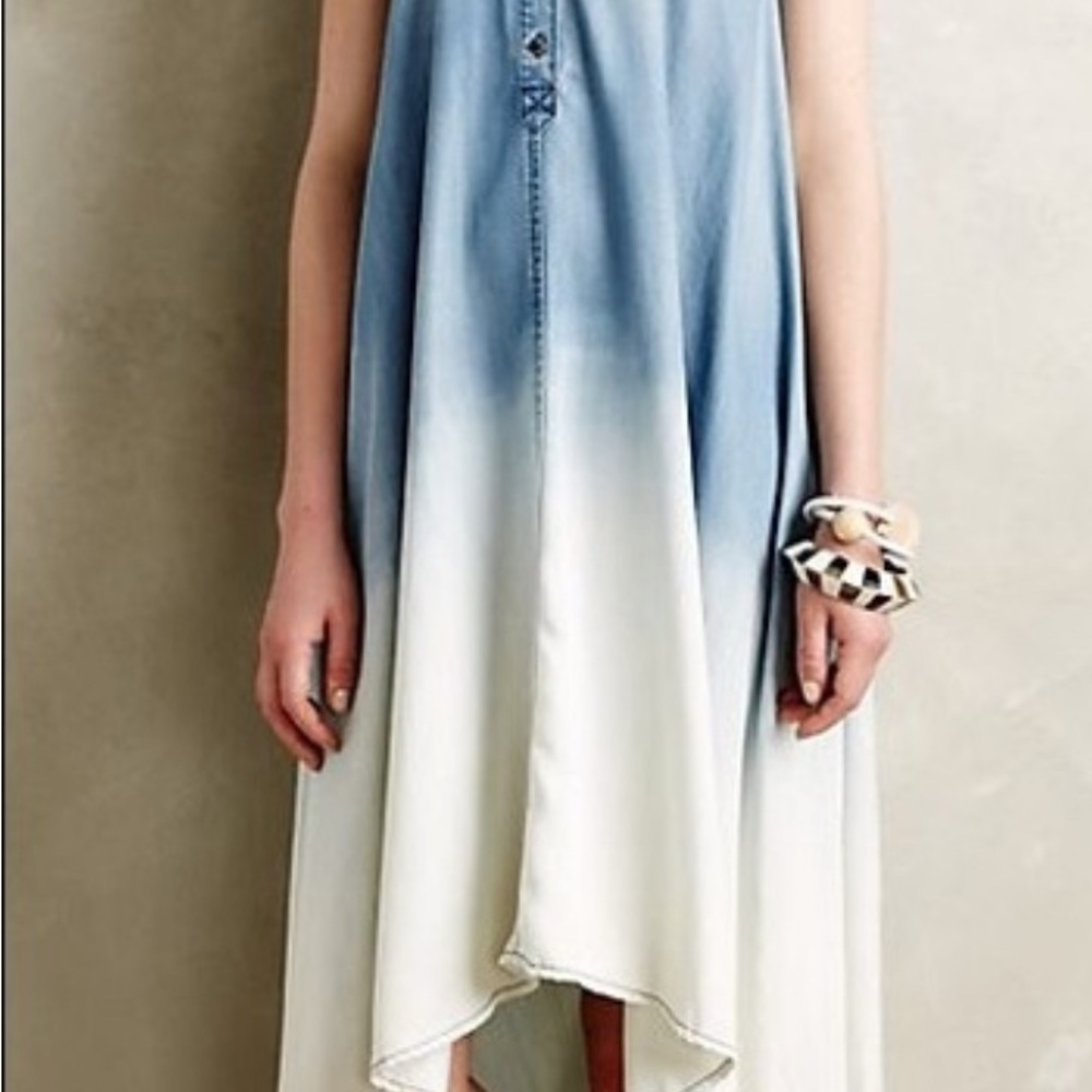 Holding Horses Anthropologie Dipped Chambray Shirtdress Dress High Low XS